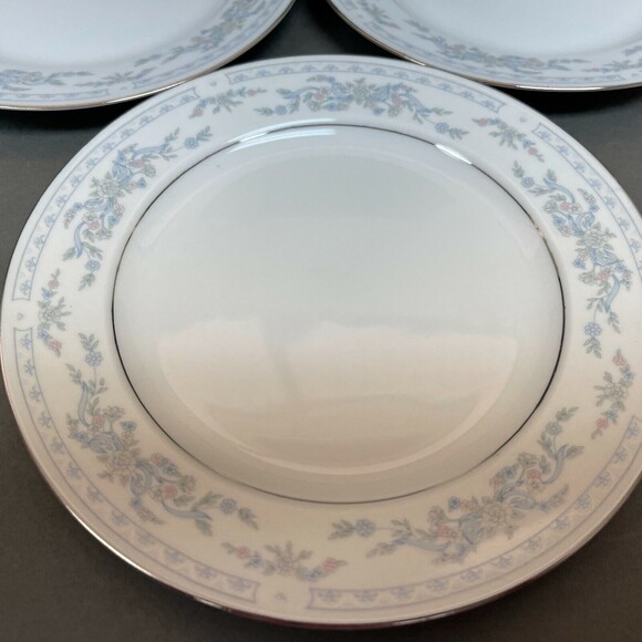 Somerset NL Excel Bread & Butter Floral White Blue Platinum Trim Lot of 3 - Picture 4 of 7